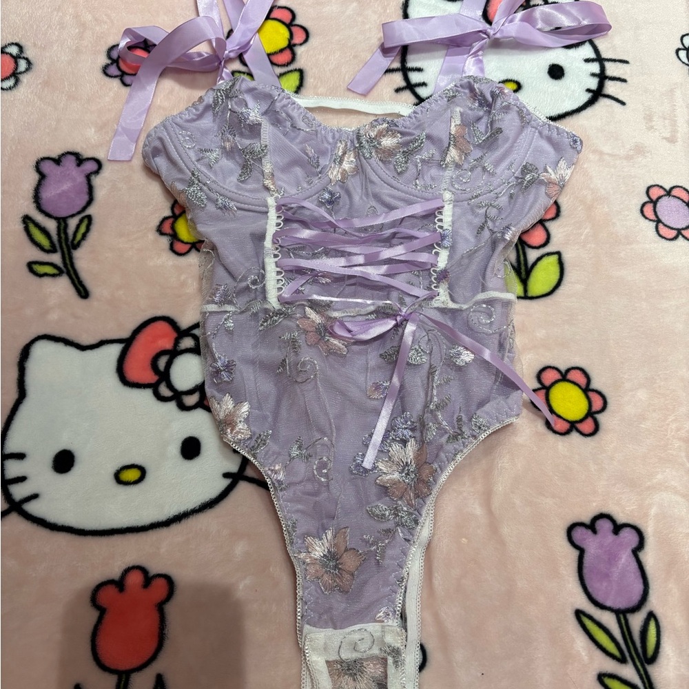 Purple Babydoll One Piece with floral design